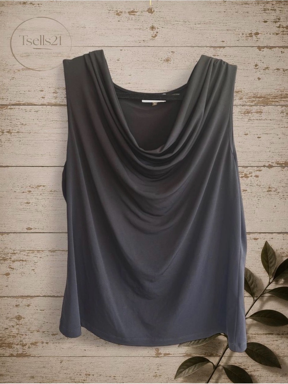 Calvin Klein Sleek Black Cowl Neck Sleeveless Top - Size XL
